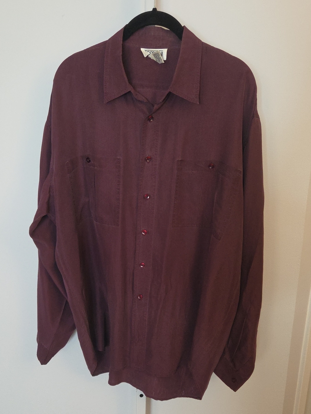 Vintage Torriani Sandwashed Silk Double Pocket Button Up Shirt - Deep Plum / L